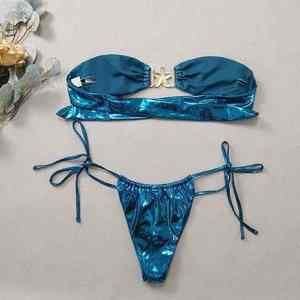 Conjunto de Bikini de Tela Suave, Traje de Baño de Dos Piezas de Primera Calidad para Mujer, Lujoso y Elegante para Tomar el Sol - Product Image 4