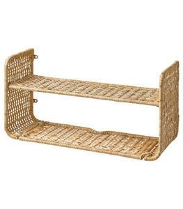 Handwoven natural rattan <b>wall</b> hanging <b>mounted</b> storage rack minimalist floating <b>shelf</b> eco friendly boho style organizer OEM ODM - Product Image 3