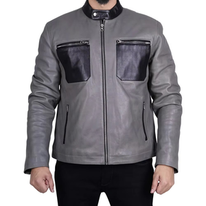 Chaquetas de Cuero al por Mayor con Logotipo Personalizado, Chaqueta de Cuero para Hombre con Bolsillos Delanteros Acolchados, Estilo Bomber, Tallas Grandes - Product Image 2