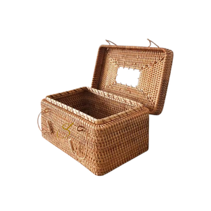 Caja de Almacenamiento de Ratán Natural Tejida a Mano con Tapa y Asa para Organización del Hogar, Regalo - Product Image 3