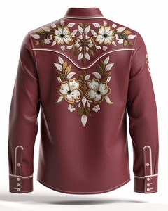 Men's Cowboy Shirt Anti-Wrinkle Floral Embroidered Button-<b>Down</b> Front Logo Long Sleeve 100% Polyester Casual Regular Fit - Product Image 2