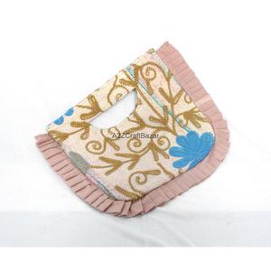 Handmade 100% Pure Cotton Kantha Suzani Embroidery Textile <b>Bag</b> With Ruffle Handle Classy Embroidery Design With <b>Medium</b> Size - Product Image 4