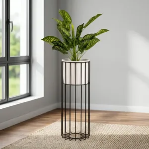 Macetero Moderno de Metal Blanco con Soporte de Alambre Negro, Maceta Decorativa Alta para Plantas de Interior, Sala de Estar, Dormitorio - Product Image 4