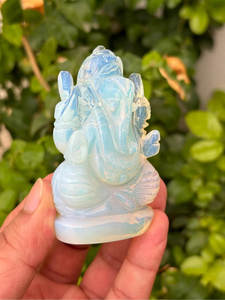 Estatua de Ganesha Tallada a Mano en Opalita |   Ídolo de Ganesha de Cristal |   Decoración de Altar para Divinitades Hindúes |   Figuras Espirituales al por Mayor - Product Image 2