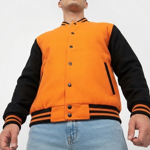 Veste universitaire homme orange et noire, style décontracté, coupe bomber, couleur unie, boutonnée sur le devant, col rabattable, coupe classique, pour l'automne - Product Image 4