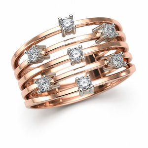 Multi <b>Row</b> 14KT Lab Grown Diamond Wedding Ring Modern Open Band IGI Certified Round Brilliant Cut Prong Setting Rose Gold Jewelry - Product Image 1