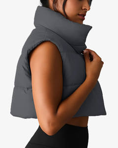 Nuevo Chaleco Corto Acolchado para Mujer, Color Gris Oscuro, Cuello Alto, Abrigo de Invierno, Venta al Por Mayor, Chaqueta de Invierno con Logotipo Personalizado - Product Image 4