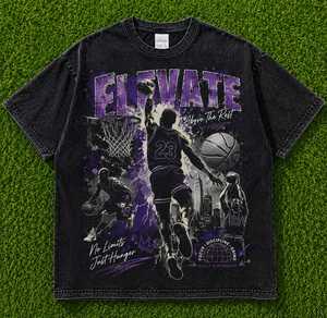 T-shirt graphique surdimensionné personnalisé effet délavé pour le basketball, 100 % coton, style streetwear vintage, OEM ODM - Product Image 4