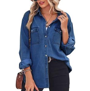 Camisa de Mezclilla para Mujer, Diseño Elegante, Corte Regular, Manga Larga, Estilo Vintage de Verano, 100% Algodón Orgánico, Absorbe la Humedad - Product Image 1