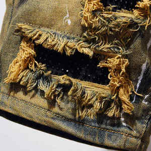 Shorts en denim pour homme, coton et polyester, coupe droite ajustée, poches avant, bretelles réglables, respirant, boutons, décontracté - Product Image 3