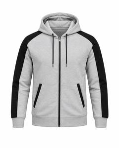 <b>Men's</b> Hooded <b>Zip</b>-<b>Up</b> Sweatshirt With Black Raglan Sleeves And Pockets Casual Regular Fit French Terry Fabric Autumn Wear - Product Image 1