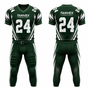 Ensemble d'uniformes de football américain pour hommes, maillot à col en V à manches courtes imprimé par transfert thermique, pantalon respirant 100% à l'avant - Product Image 6
