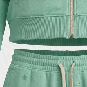 Women's 2 Piece Fleece <b>Tracksuit</b> Set Solid Mint Green Embroidered Stars Full Length Casual Wear Regular Fit All Seasons - Product Image 5