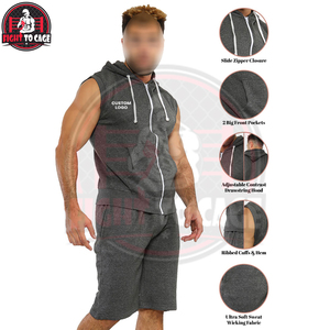 Ensemble short et sweat à capuche sans manches en mélange de coton confortable de qualité supérieure 2026 – Léger, uni, décontracté, pour l'automne, idéal pour le sport - Product Image 5