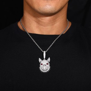 Splendid Gift Jewelry Colgante de Bulldog para Hombre Bañado en Plata con Ojos de Moissanita Roja, Micro Pavé, Aleación, Estilo Hip Hop - Product Image 5