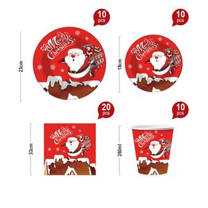 Ensemble de vaisselle jetable de noël 50pcs assiettes en papier serviettes tasse décorations de Table pour 10 fournitures de fête de vacances de noël - Product Image 5