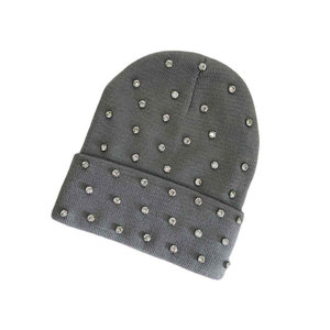VIENNA INDUSTRY Unisex Rhinestone <b>Beanie</b> <b>Hat</b> White <b>Wool</b> Blend Knit Street Style Elegant Dot Pattern Winter Warm Casual Adult - Product Image 5