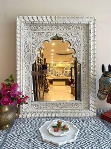 Hand Carved Vintage Wooden Wall <b>Mirror</b> Decorative Rustic Rectangular Accent <b>Mirror</b> for Home Decor - Product Image 1