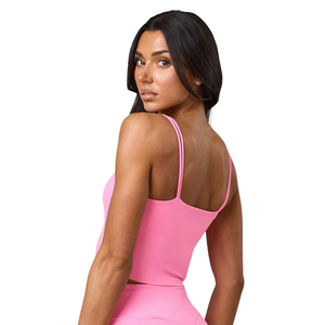 Camisola sin mangas ajustada para mujer, con tirantes finos, de elastano/nailon elástico, color rosa, informal, de verano, a la moda, transpirable y sexy. - Product Image 2