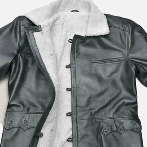 men's Genuine fur <b>Leather</b> Vintage Woven Print <b>Long</b> Trench <b>jacket</b> Plus Size Outdoor Casual Waterproof Eco-Friendly Standard - Product Image 2