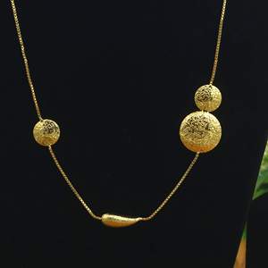 Gold Plated Brass <b>Long</b> Chain <b>Necklace</b> for Women | Handmade Geometric Bead Pendant <b>Necklace</b> | Fashion Jewelry - Product Image 3