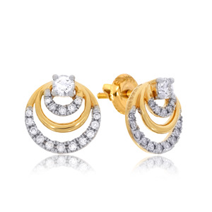 Pendientes de Diamantes con Doble Círculo en Oro Amarillo de 14K, Diamantes Redondos Cultivados en Laboratorio, Joyería Fina para Mujer - Product Image 2