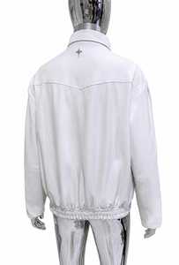 Chaqueta de Cuero Genuino Blanca para Hombre, Cuello Alto, Cierre de Cremallera, Bolsillos con Solapa, Mangas Regulares, Color Sólido, Estilo Casual - Product Image 4