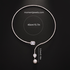 Collier ras du cou ouvert en cristal avec pendentif perle et strass pour femme, idéal pour les fêtes et mariages - Product Image 1