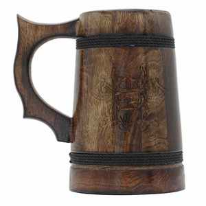 Handmade Eco-Friendly Wooden Beer Mug with Dragon Handle Vintage Style Microwave Safe Bar Accessory <b>for</b> Men - Product Image 3