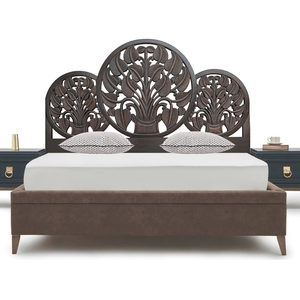 Cabecero de Cama Artesanal de Madera Tallada Smart Art, Tamaño Queen, Esculpido a Mano, Decoración Vintage de Madera Ingenierizada con Acabado Negro para Colgar en la Pared - Product Image 3