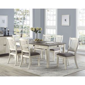 Antique White 7pc Dining Room Set with 6 <b>Side</b> Chairs & 6 <b>Drawers</b> Upholstered Seats Casual Style <b>Table</b> and Furniture - Product Image 1