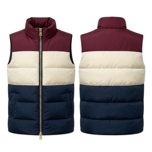 Chaleco Acolchado Sin Mangas con Rayas Horizontales en Borgoña y Azul Marino, Poliéster Resistente, Aislamiento Cálido, para Viajes y Actividades al Aire Libre - Product Image 1