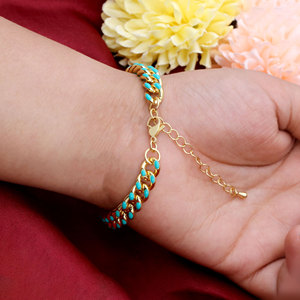Pulsera de Plata de Ley 925 Chapada en Oro con Turquesa y Eslabones Cubanos para Mujer, Pulsera de Cadena Esmaltada, Joyería de Moda, Regalo - Product Image 6