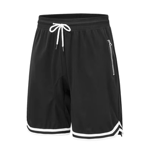 Shorts de basket-ball pour hommes brodés sur mesure avec poches zippées, cordon de serrage, tissu en maille épaisse, shorts de sport - Product Image 5
