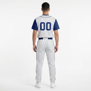 Camiseta de béisbol con logo personalizado para hombre, uniforme de béisbol a rayas, camiseta de béisbol 100% poliéster, camiseta de manga corta con pantalones - Product Image 2