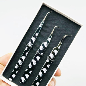 Ensemble de pinces à cils en acier inoxydable de précision, pointe lisse, motif noir et blanc, 3 pièces, outils professionnels pour extensions de volume - Product Image 6