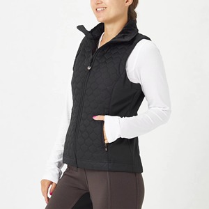 Chaleco acolchado para mujer, sin mangas, cintura alta, largo completo, color negro sólido, con cierre de cremallera y bolsillos - Product Image 2