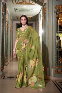 Indian Trending Beautiful Ruffle Designer Saree Faux Georgette Thread Work Saree para mujeres Party and Wedding Wear al por mayor - Product Image 5