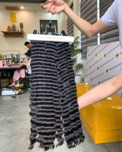 Peluca de mujer ondulada del océano negro Natural 100% cabello humano vietnamita doble dibujado de alta calidad crudo ondulado profundo directo FÁBRICA DE Vietnam - Product Image 1