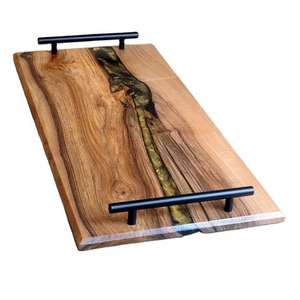 Juego de bandejas de madera grandes con incrustaciones de resina y asas para servir té, café, velas y decoración en el hogar y restaurantes. - Product Image 1