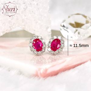 Pendientes de Diamantes y Rubíes Rojos Naturales con Halo Clásico de Oro Blanco Sólido de 18K para Mujer, de Sheri Jewels, Regalo de Aniversario - Product Image 2
