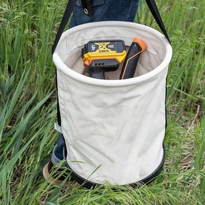 Heavy Duty Canvas Tool Bucket 14 Inner Pockets Tapered Wall Plastic Bottom High Load Universal Tool Bag Trendy for Construction - Product Image 5