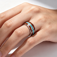 Bague en carbure de tungstène avec incrustation turquoise et bois de baril, bord poli, pour homme et femme, alliance de mariage, fiançailles, promesse, bijoux
