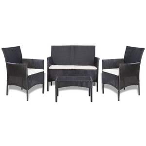 Ensemble de meubles de jardin d'extérieur en rotin PE noir, 4 places, style contemporain, structure en osier - Product Image 4