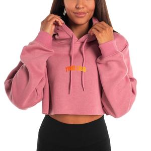 Sweat-shirt à capuche court pour femme avec logo personnalisé, coupe oversize, respirant, en polaire rose, streetwear, haute qualité - Product Image 1