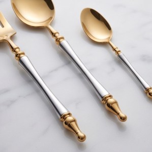 Ensemble de couverts élégants en or et argent, finition miroir, passe au lave-vaisselle, pour les dîners de mariage - Product Image 2