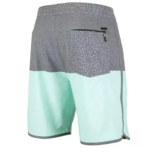 Men's Quick Dry Board Shorts | Two-Tone Mint Green & <b>Grey</b> Patterned Swim <b>Trunks</b> | High-Performance Summer Surf Beach Shorts - Product Image 2