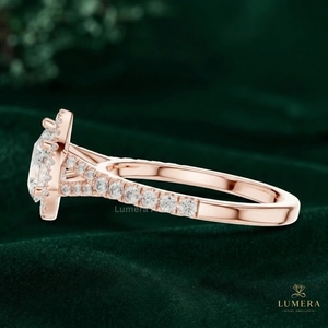 Pear Shape Halo Diamond <b>Ring</b>, Rectangular Pave Halo, <b>Split</b> Shank Diamond Band, Micro Pave Accents, Luxury Engagement <b>Ring</b> - Product Image 6
