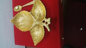Premium Gold Plated Leaf Serving Bowl With Spoon Royal <b>Gift</b> Item For Dining Hotel And Festive Gifting - Product Image 2