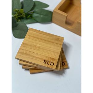 Eco Friendly <b>Round</b> Wooden Coasters <b>Set</b> <b>for</b> Drinks Custom Logo Laser Engraved Wood Coffee Cup Mat <b>Table</b> Mat with Wooden Holder - Product Image 2